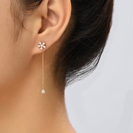 Fashion Tassel Flower Copper Earrings Inlay Zircon Copper Earrings 1 Pair's discount tags