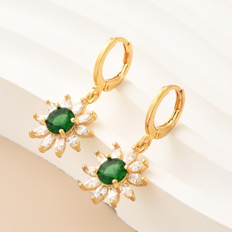 Fashion Flower Copper Drop Earrings Gold Plated Zircon Copper Earrings 1 Pair's discount tags