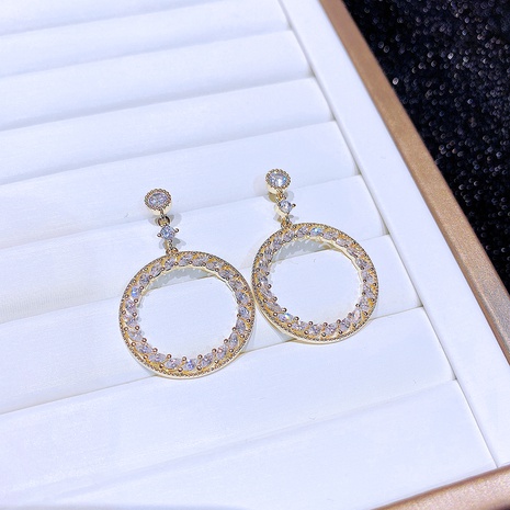 Elegant Round Copper Ear Studs Plating Zircon Copper Earrings 1 Pair's discount tags