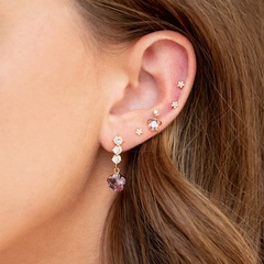 Fashion Heart Shape Brass Ear Studs Gem Copper Earrings