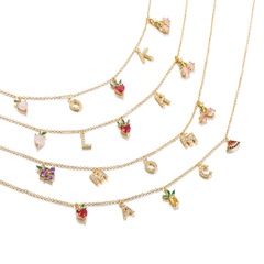 Mode Brief Frucht Kupfer Halskette Mit Anhänger Inlay Zirkon Kupfer Halsketten