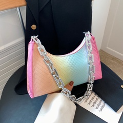 Vintage Style Color Block Chain Square Zipper Shoulder Bag Underarm Bag