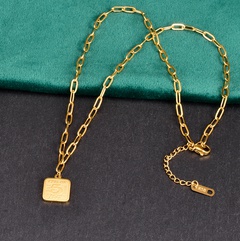 Mode Brief Quadrat Titan Stahl Halskette Mit Anhänger Überzug Carving Edelstahl Halsketten