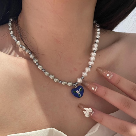 Mode Herzform Glas Perlen Halskette Mit Anhänger 1 Stück's discount tags