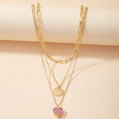 Fashion Round Heart Shape Alloy Layered Crystal Necklace 1 Piece