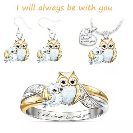 Cute Owl Alloy Plating Metal Rhinestone Rings Earrings Necklace's discount tags