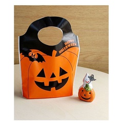50 Halloween Orange Pumpkin Head Handbag Plastic Supermarket Shopping Bag Vest Packing Bag Grocery Bag Wholesale
