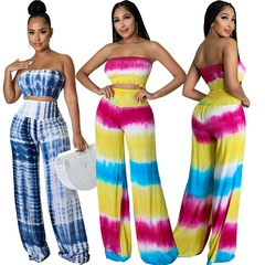 Casual Printing Polyester Printing Splicing Leisure Suit Pants Sets 2 Piece Set