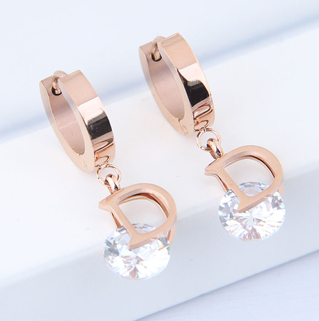 Fashion Letter Titanium Steel Drop Earrings Plating Artificial Diamond Stainless Steel Earrings 1 Pair's discount tags