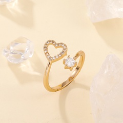 Fashion Heart Shape Alloy Plating Artificial Rhinestones Open Ring 1 Piece