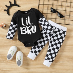 Fashion Letter Checkered Cotton Elastic Waist Pants Sets Baby Clothes