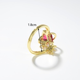 Mode Herzform Kupfer Offener Ring Vergoldet Inlay Zirkon Kupfer Ringe 1 Stckpicture5