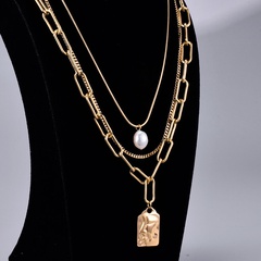 Mode Menschliches Gesicht Titan Stahl Geschichtete Halskette Vergoldet Perle Edelstahl Halsketten