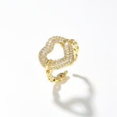 Mode Herzform Kupfer Offener Ring Vergoldet Aushöhlen Zirkon Kupfer Ringe 1 Stück
