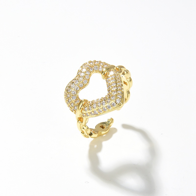 Mode Herzform Kupfer Offener Ring Vergoldet Aushhlen Zirkon Kupfer Ringe 1 Stck
