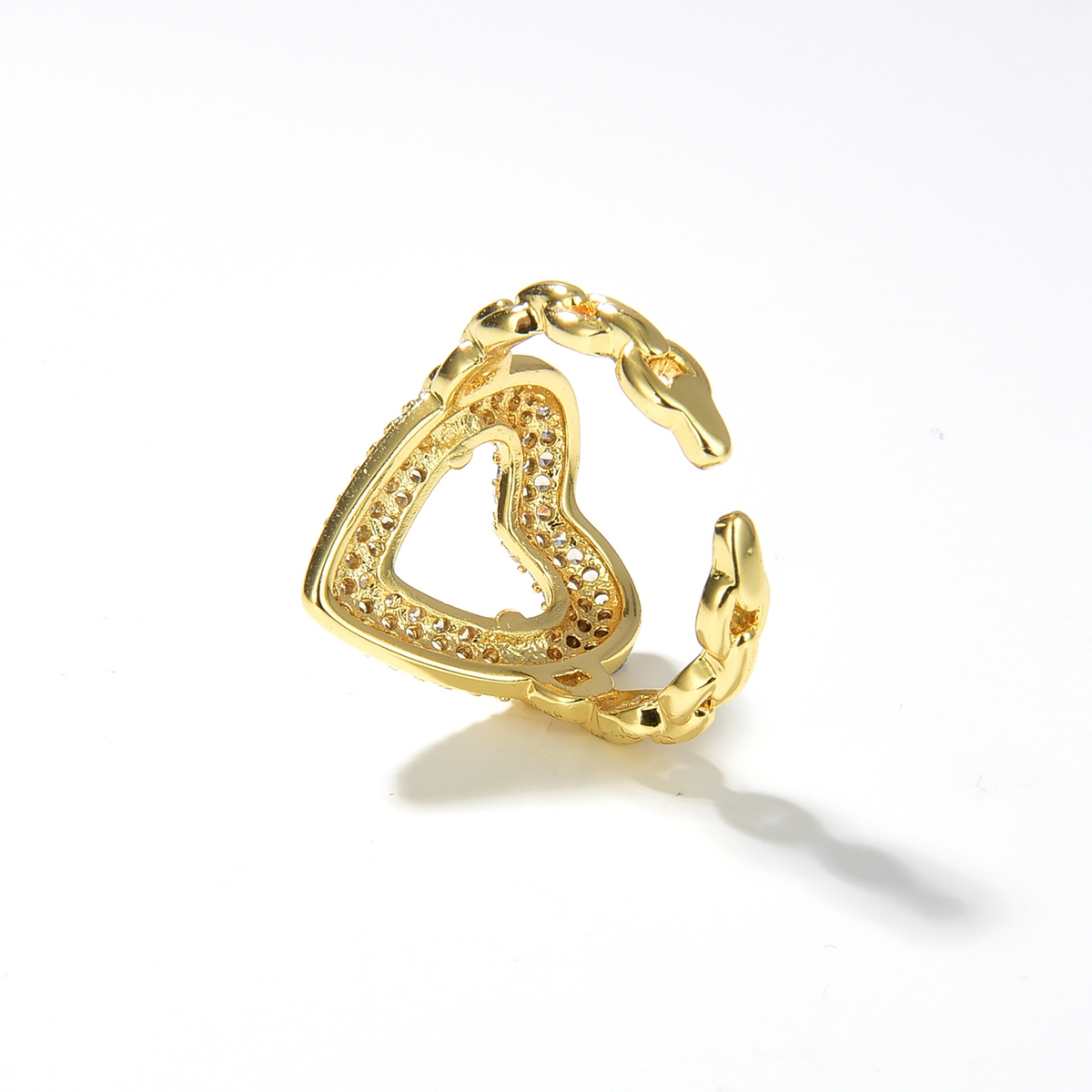 Mode Herzform Kupfer Offener Ring Vergoldet Aushhlen Zirkon Kupfer Ringe 1 Stckpicture2
