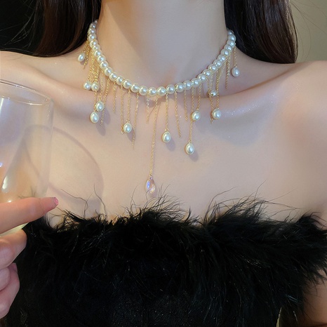 Dulce Color Sólido Perla Artificial Cobre Collar Con Cuentas Borla Collares de cobre 1 Pieza's discount tags
