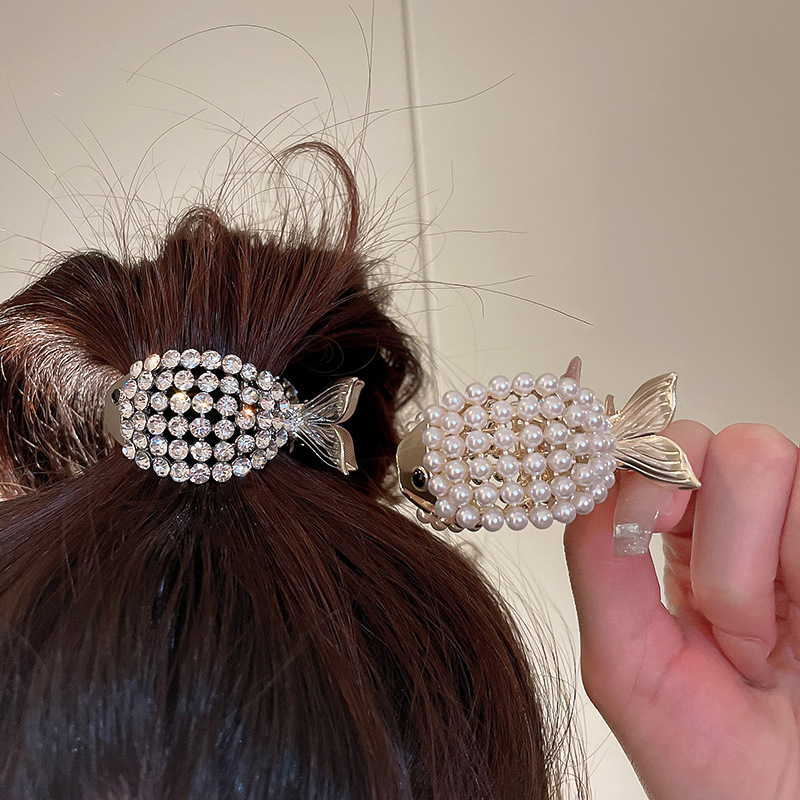 Cute Fish Alloy Plating Inlay Artificial Pearls Rhinestone Hair Claws 1 Piece5