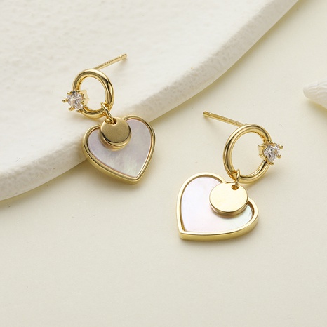 Fashion Heart Shape Copper Drop Earrings Inlay Shell Copper Earrings's discount tags