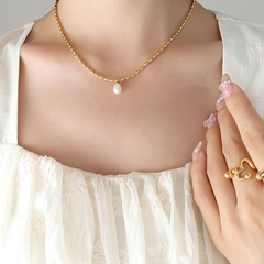 Einfacher Stil Geometrisch Titan Stahl Halskette Mit Anhänger Perle Vergoldet Edelstahl Halsketten