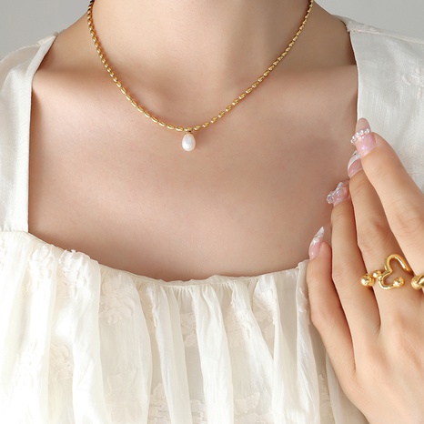 Einfacher Stil Geometrisch Titan Stahl Halskette Mit Anhänger Perle Vergoldet Edelstahl Halsketten's discount tags