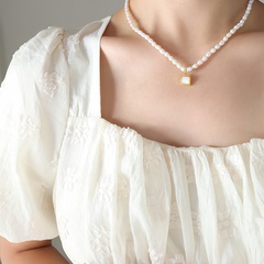 Einfacher Stil Quadrat Titan Stahl Halskette Mit Anhänger Perle Vergoldet Edelstahl Halsketten