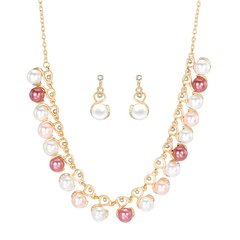 Sweet Geometric Imitation Pearl Alloy Plating Inlay Rhinestone Earrings Necklace