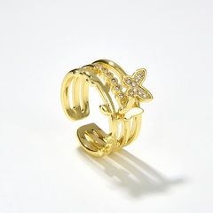 Mode Schmetterling Kupfer Offener Ring Vergoldet Zirkon Kupfer Ringe 1 Stück