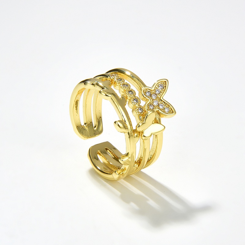 Mode Schmetterling Kupfer Offener Ring Vergoldet Zirkon Kupfer Ringe 1 Stck