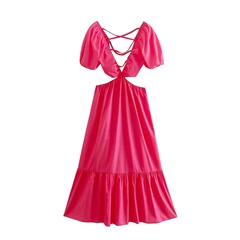 Mode Einfarbig V-Ausschnitt Ärmellos Polyester Kleider Midi-Kleid Chiffon-Kleid