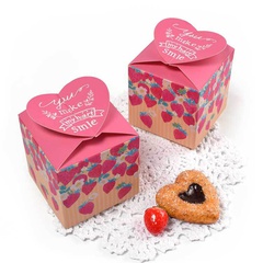 Caja de embalaje de papel de fresa linda de regalo creativo de dibujos animados de corazón cuadrado rosa