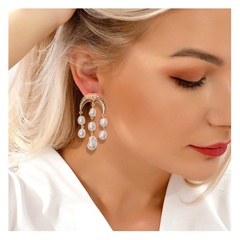 Simple Style Geometric Alloy Tassel Pearl Drop Earrings