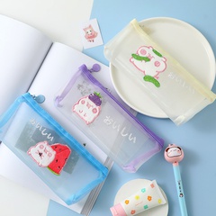Cute Lazy Pig and Letter Triangle Stationery Case Simple Mesh Transparent Pencil Case Students' Supplies Buggy Bag