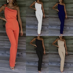 Fashion Streetwear Solid Color Polyester Full Length Zipper Casual Pants Jumpsuits