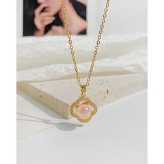 Fashion Flower Stainless Steel Copper Pendant Necklace Plating Inlay Pearl Zircon Copper Necklaces
