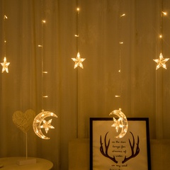 Decoración festiva control remoto LED Luna sujetando estrellas cortina luces