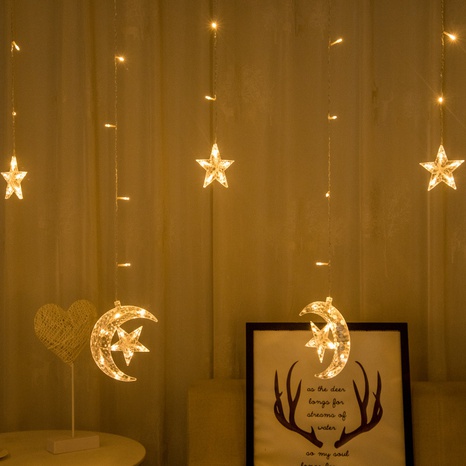 Festive decoration remote control LED moon holding star curtain lights's discount tags