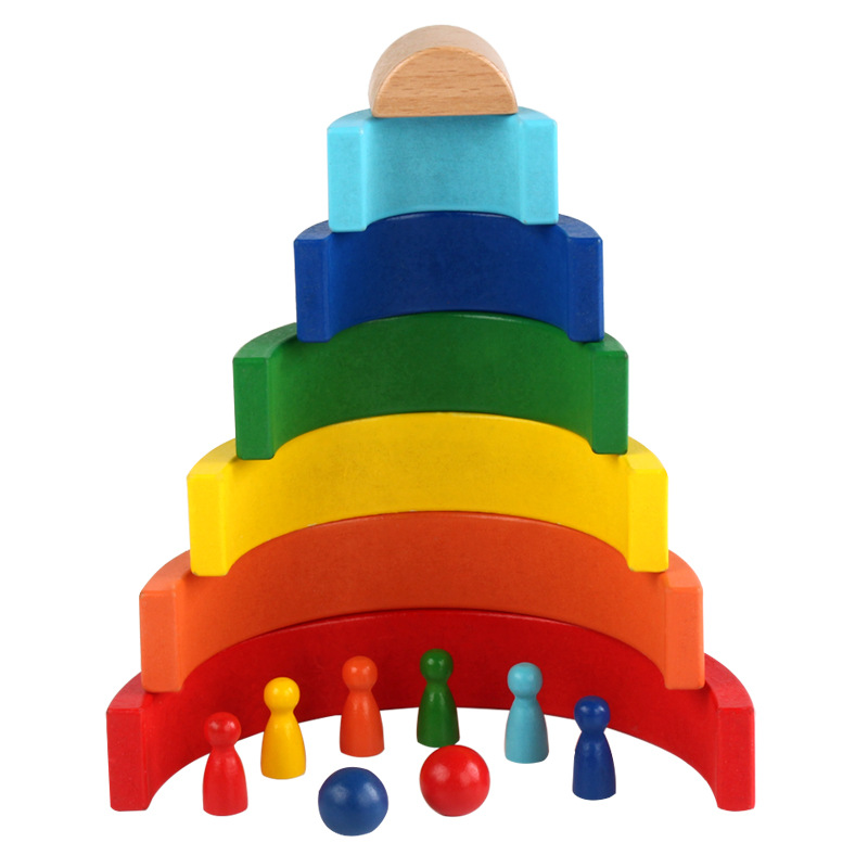 Regenbogen Bausteine Holz Bunte Spielzeug Baby Intelligenz Frhen Bildung ElternKind Lehrmittel kinder Pdagogisches Spielzeugpicture2
