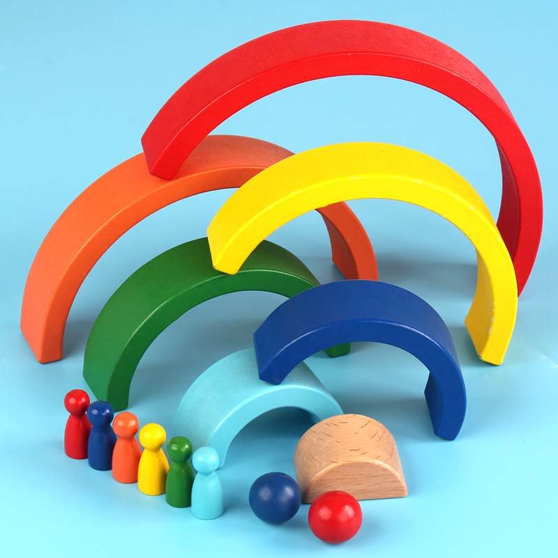 Regenbogen Bausteine Holz Bunte Spielzeug Baby Intelligenz Frhen Bildung ElternKind Lehrmittel kinder Pdagogisches Spielzeugpicture6
