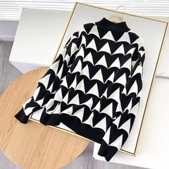 Fashion Splicing Color Block knit Turtleneck Long Sleeve Regular Sleeve Splicing Sweater