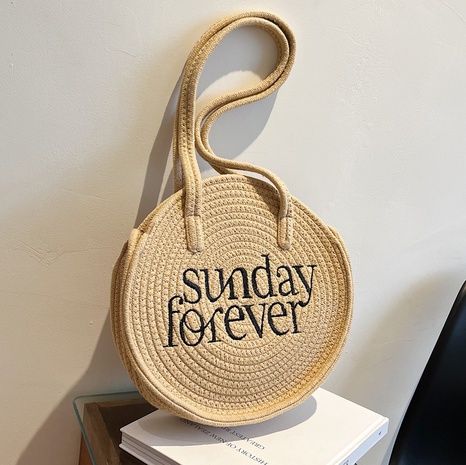 Fashion Letter Soft Surface Round Straw Bag's discount tags