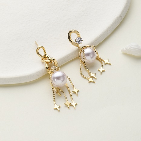 Luxurious Tassel Copper Drop Earrings Plating Artificial Pearl Copper Earrings's discount tags