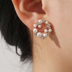 Style Simple Rond Alliage Incruster Strass Perle Boucles D'Oreilles