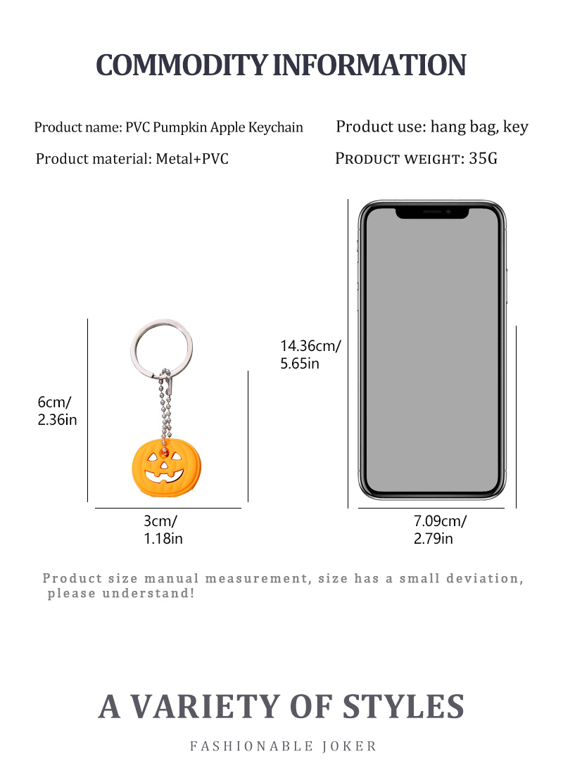 Pumpkin Apple PVC Metal Epoxy Bag Pendant Keychain 5 Piecespicture2