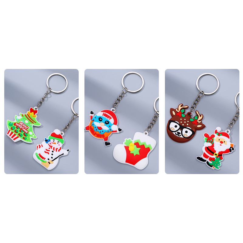 Cute Santa Claus PVC Metal Epoxy Bag Pendant Keychain 2 Pieces