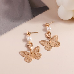 Classic Style Butterfly Alloy Hollow Out Pearl Drop Earrings