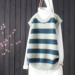Fashion Stripe knit Round Neck Sleeveless Sweater