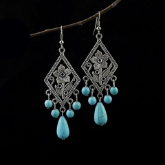 Vintage Style Square Flower Alloy Inlay Turquoise Earrings