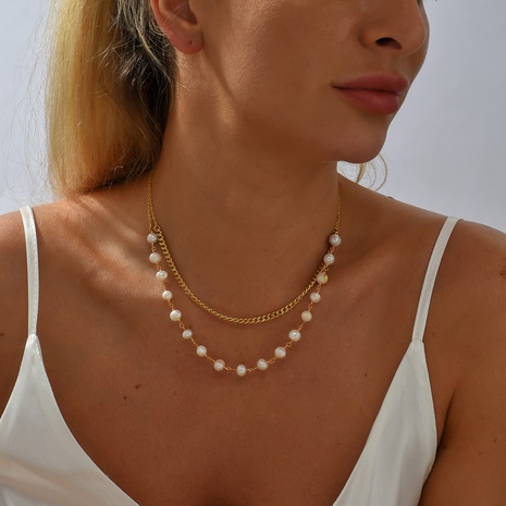 Einfacher Stil Geometrisch Kupfer Geschichtete Halskette Perlen Vergoldet Kupfer Halsketten 1 Stück's discount tags