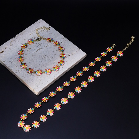 Einfacher Stil Blume Kupfer Emaille Vergoldet Armbänder Halskette 1 Satz's discount tags